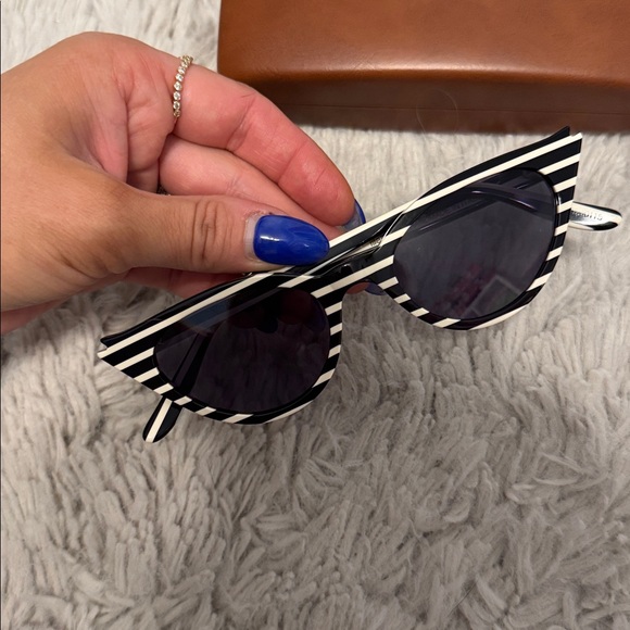 Illesteva Isabella Black + White Striped Cat Eyes Sunglasses - Candy Stripe main image 7